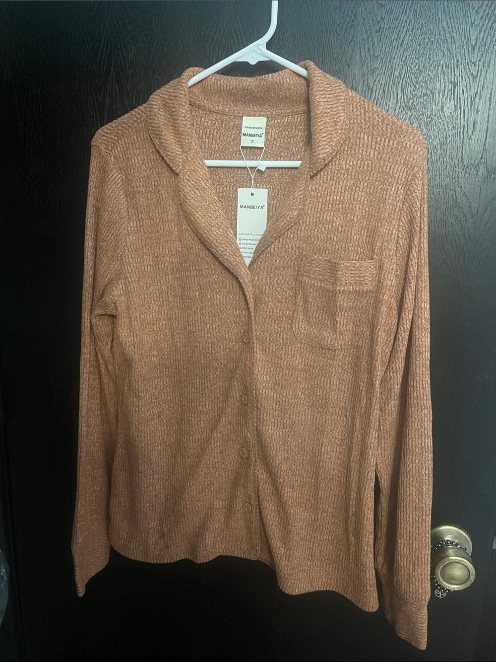 MANBEIYA Knit Button-Front Cardigan/ shirt — Rust Camel Mix